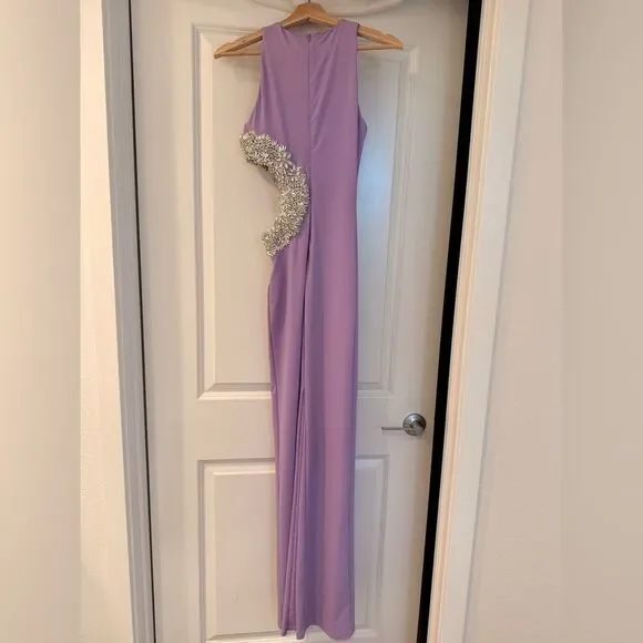 NWOT BRONX AND BANCO Camila Lilac Rhinestone Cutout Maxi Dress - Picture 10 of 15